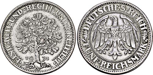Berlin.5 Reichsmark 1931 A. Vs. ... 
