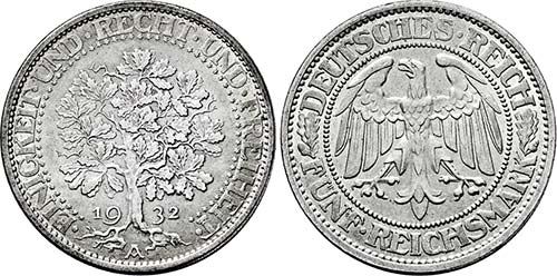 Berlin.5 Reichsmark 1932 A. Vs. ... 