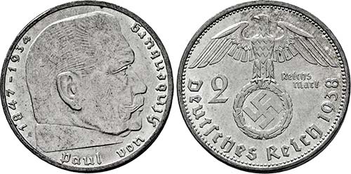 2 Reichsmark 1936 bis 1939 ... 