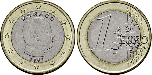 Albert II., 1 Euro 2007 . Variante ... 