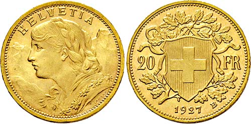 Bern.20 Franken 1927 B (900 ... 
