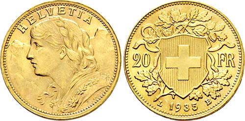 Bern.20 Franken 1935 LB (geprägt ... 