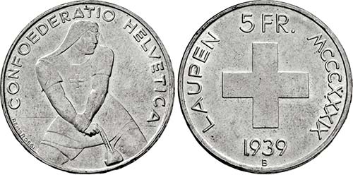 Bern.5 Franken 1939 B (Stempel von ... 