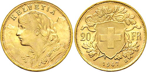 Bern.20 Franken 1947 B (900 ... 