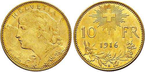 SCHWEIZ   - Bern.10 Franken 1916 B ... 