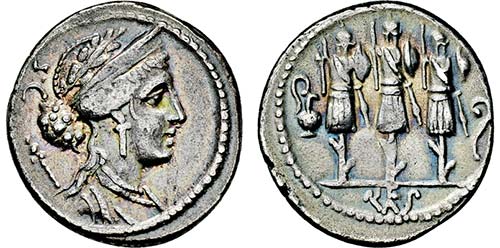 Denar. 56 v. Chr. Drapierte und ... 