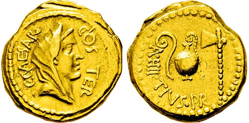 Mit A. Hirtius.Aureus. 46 v. Chr. ... 