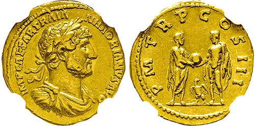 HADRIANUS. 117-138, Aureus. IMP ... 