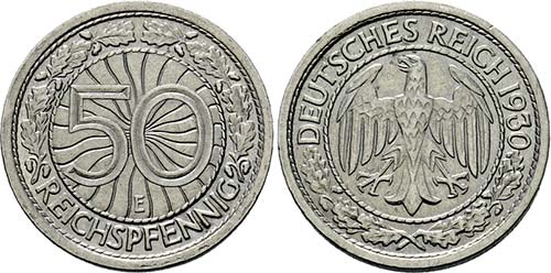 50 Reichspfennig 1927 - 1938 mit ... 