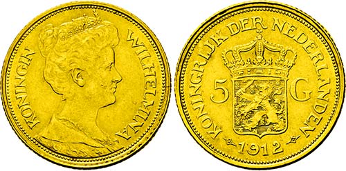 Wilhelmina. 1890-1948, 5 Gulden ... 