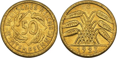 50 Rentenpfennig 1923 A, D (3), F ... 