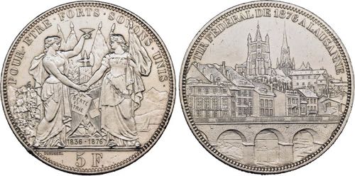 5 Franken 1876 Lausanne (ss-vz; ... 