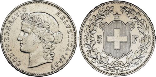 Bern.5 Franken 1907 B Helvetia ... 