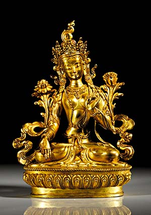 Sitzende Statue der weißen Tara. Vergoldete ... 