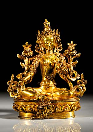 Sitzende Statue der grünen Tara. Vergoldete ... 