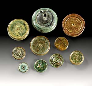 Lot von 10 runden antiken Bronzegewichten, ... 