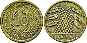 Karlsruhe.10 Reichspfennig 1931 G. J. 317. ... 