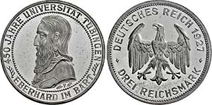 Stuttgart.3 Reichsmark 1927 F (450 Jahre ... 