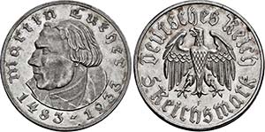 Stuttgart.5 Reichsmark 1933 F zum 450. ... 