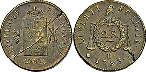 Convention. 1792-1795, Rouen.2 Sols 1793 B ... 