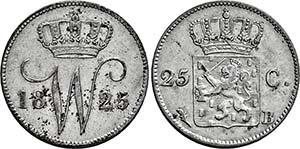 Willem I. 1815-1840, Brüssel.25 Cents 1825 ... 