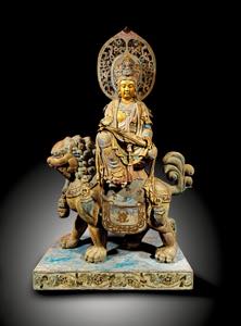 Buddha reitet auf einem löwenähnlichen ... 