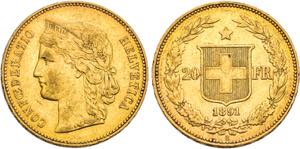 SCHWEIZ   Bern.20 Franken 1891 B (900 fein). ... 
