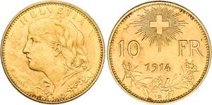 SCHWEIZ   Bern.10 Franken 1914 B (900 fein). ... 