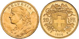 SCHWEIZ   Bern.20 Franken 1916 B (900 fein). ... 