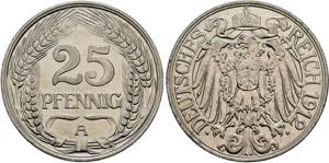 KAISERREICH - KLEINMÜNZEN   25 Pfennig 1909 ... 