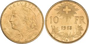 SCHWEIZ   Bern.10 Franken 1913 B (900 fein). ... 