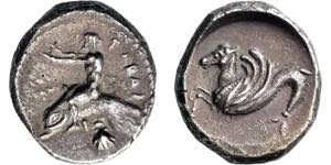 Didrachme. 510-450. Delphinreiter l. mit ... 