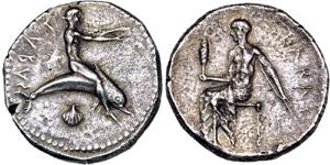 Didrachme. 450-440. Delphinreiter r., ... 