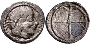 Obol? 485-479. Arethusakopf r. Rs: ... 
