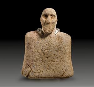 Flaches anthropomorphes Idol. Grauer Stein, ... 