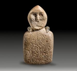 Flaches anthropomorphes Idol. Grauer Stein, ... 