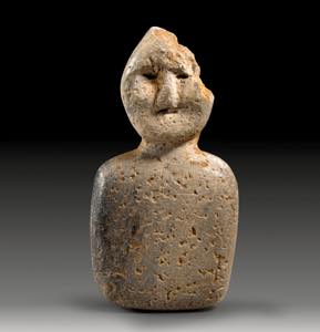 Flaches anthropomorphes Idol. Grauer Stein, ... 