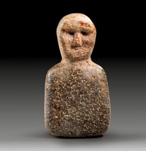 Flaches anthropomorphes Idol. Grauer Stein, ... 