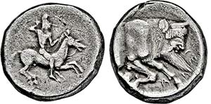 Didrachme. Ca. 490-475. Reiter mit Pilos r., ... 