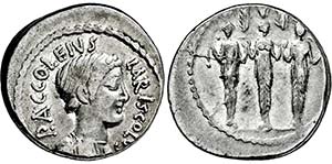 Denar. 43 v. Chr. Büste der Diana ... 