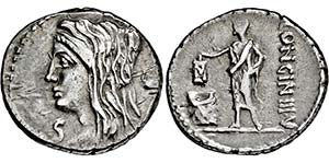 Denar. 63 v. Chr. Vestakopf l. mit Schleier ... 