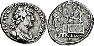 HADRIANUS. 117-138, Denar. Belorbeerte, ... 