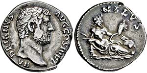 HADRIANUS. 117-138, Denar. Bloßer Kopf r. ... 