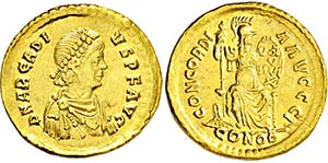 ARCADIUS. 383-408, Constantinopel.Solidus. ... 