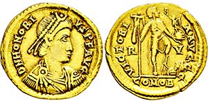 HONORIUS 393-423, Ravenna.Solidus. Drapierte ... 