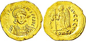 ANASTASIUS. 491-518, Solidus. Behelmte ... 