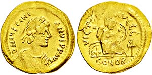 JUSTINIANUS I. 527-565, Au-Semissis. ... 