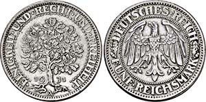 Berlin.5 Reichsmark 1931 A. Vs. mit Eichbaum ... 