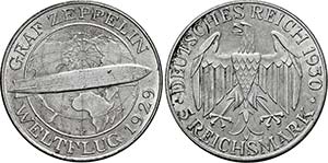Stuttgart.5 Reichsmark 1930 F (Weltflug des ... 