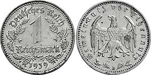 Wien und Karlsruhe.1 Reichsmark 1939 B (fast ... 